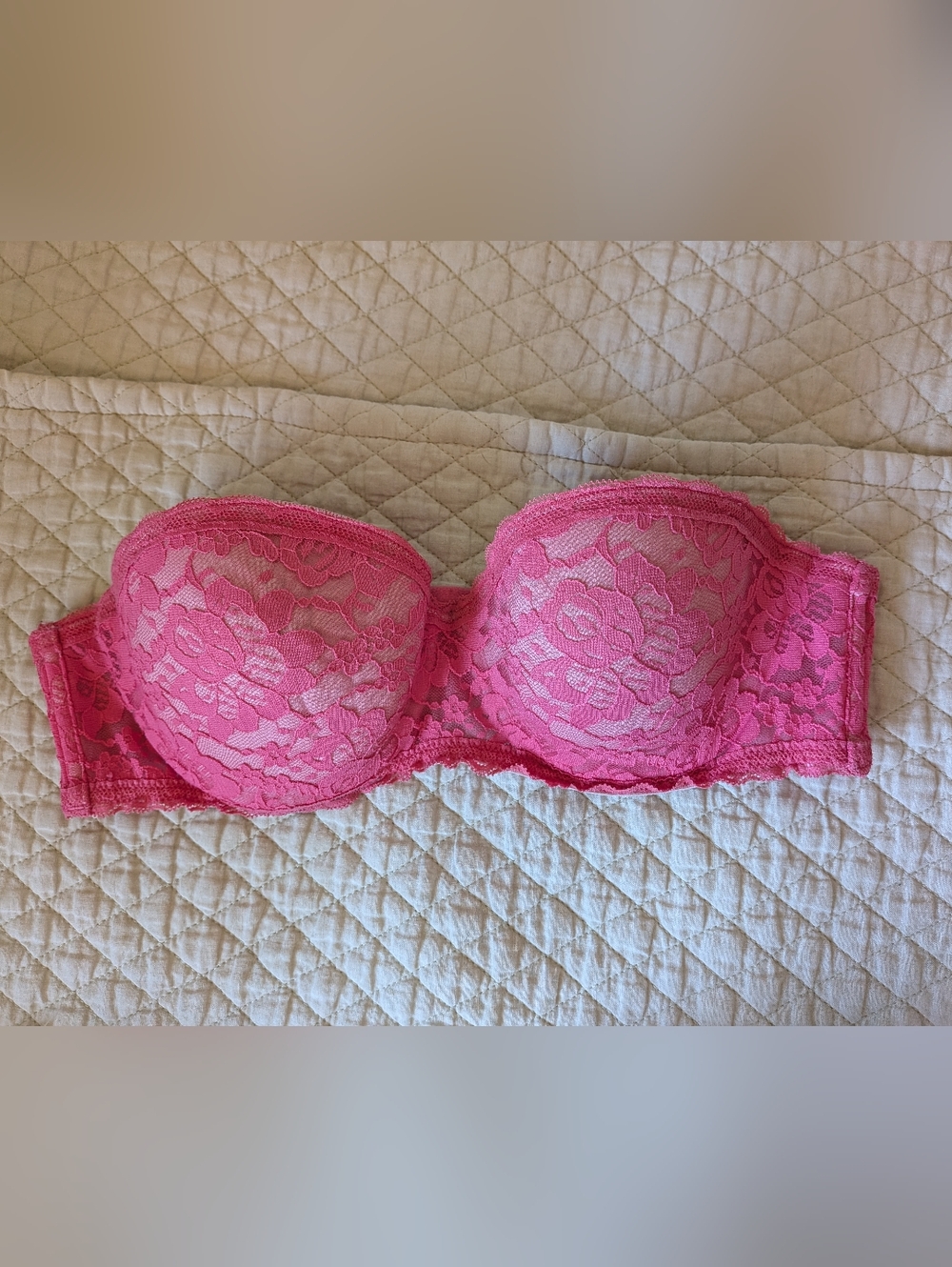 Aerie Bright Pink Lace Strapless Bandeau - 34B